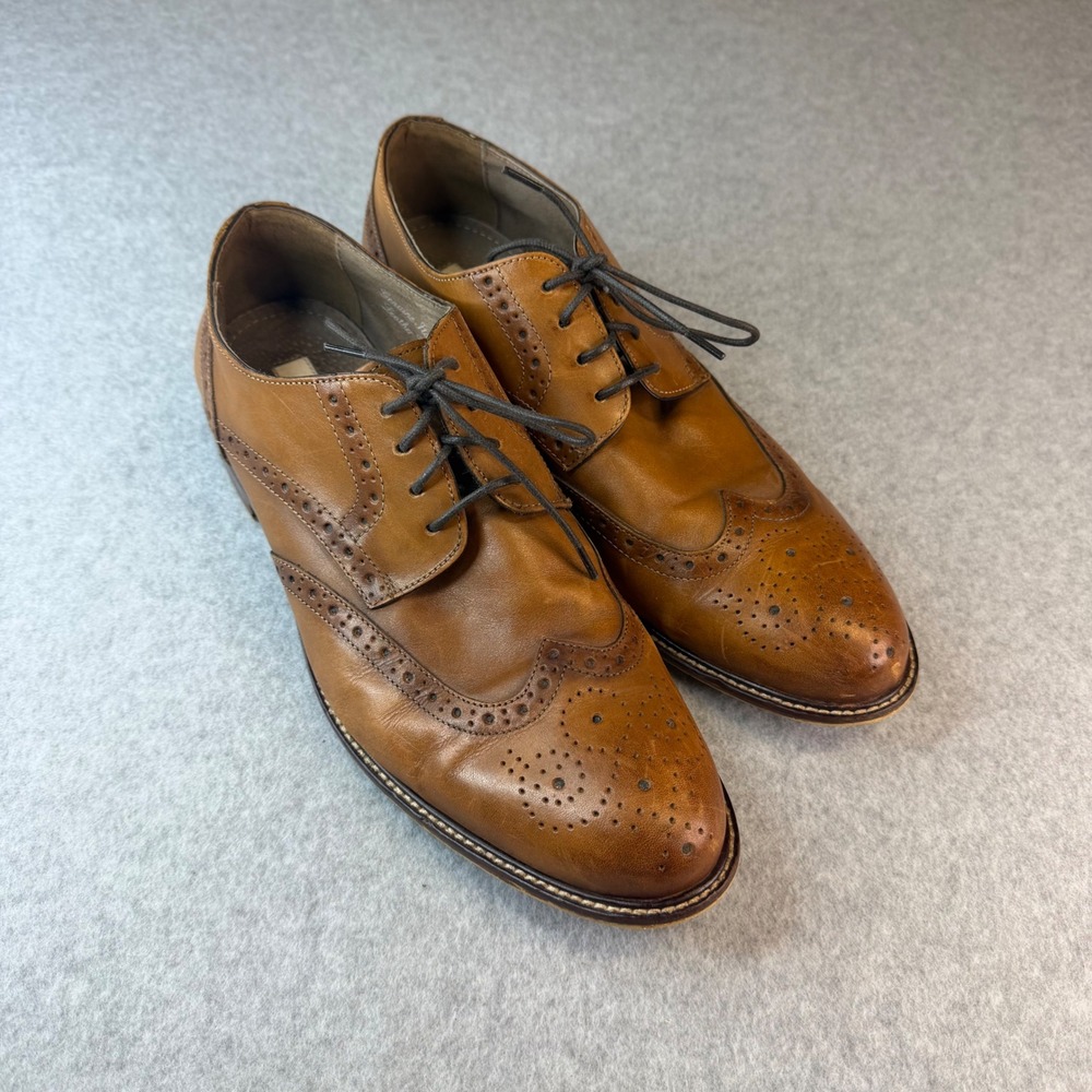 Joseph Abboud Mens Tan Leather Wingtip Brogue Oxford Dress Shoes Size 11.5